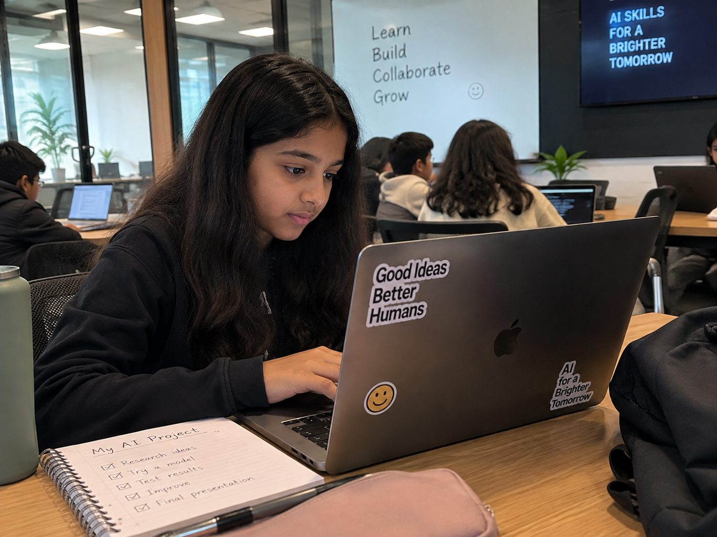 A student building her AI project